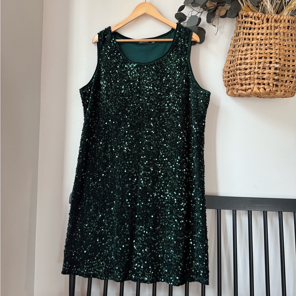 Nina Leonard Sparkling Green Mini Dress